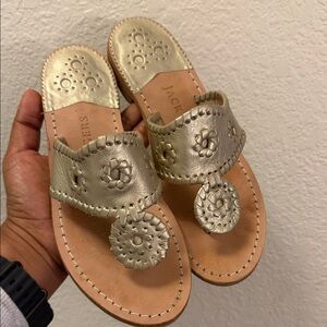 Jack Rogers Metallic Gold Sandals with Floral Design